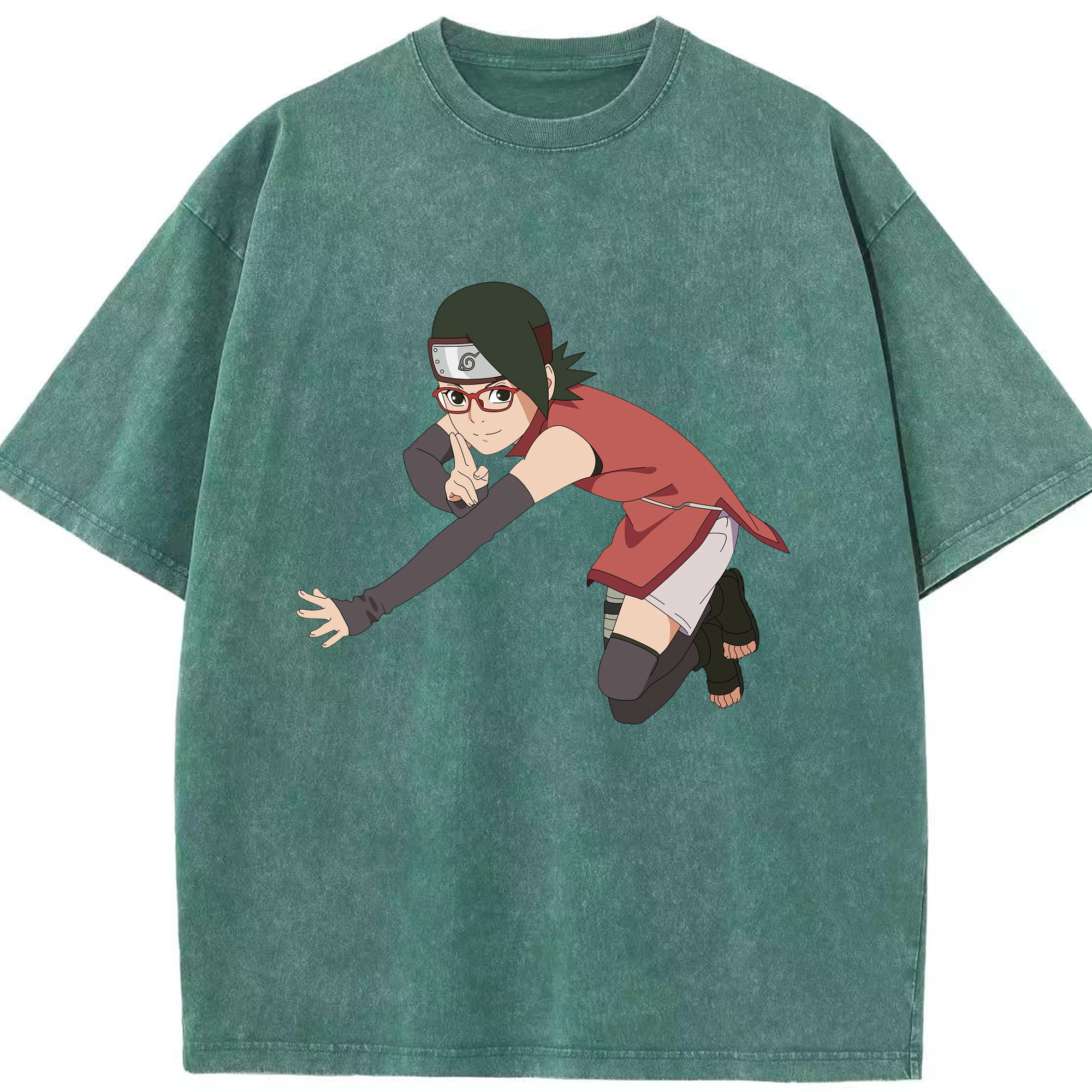 （画像用） NARUTO -ナルト- うちは サラダ Uchiha Sarada 綿100% ヴィンテージ風 半袖Tシャツ（フロントプリント）